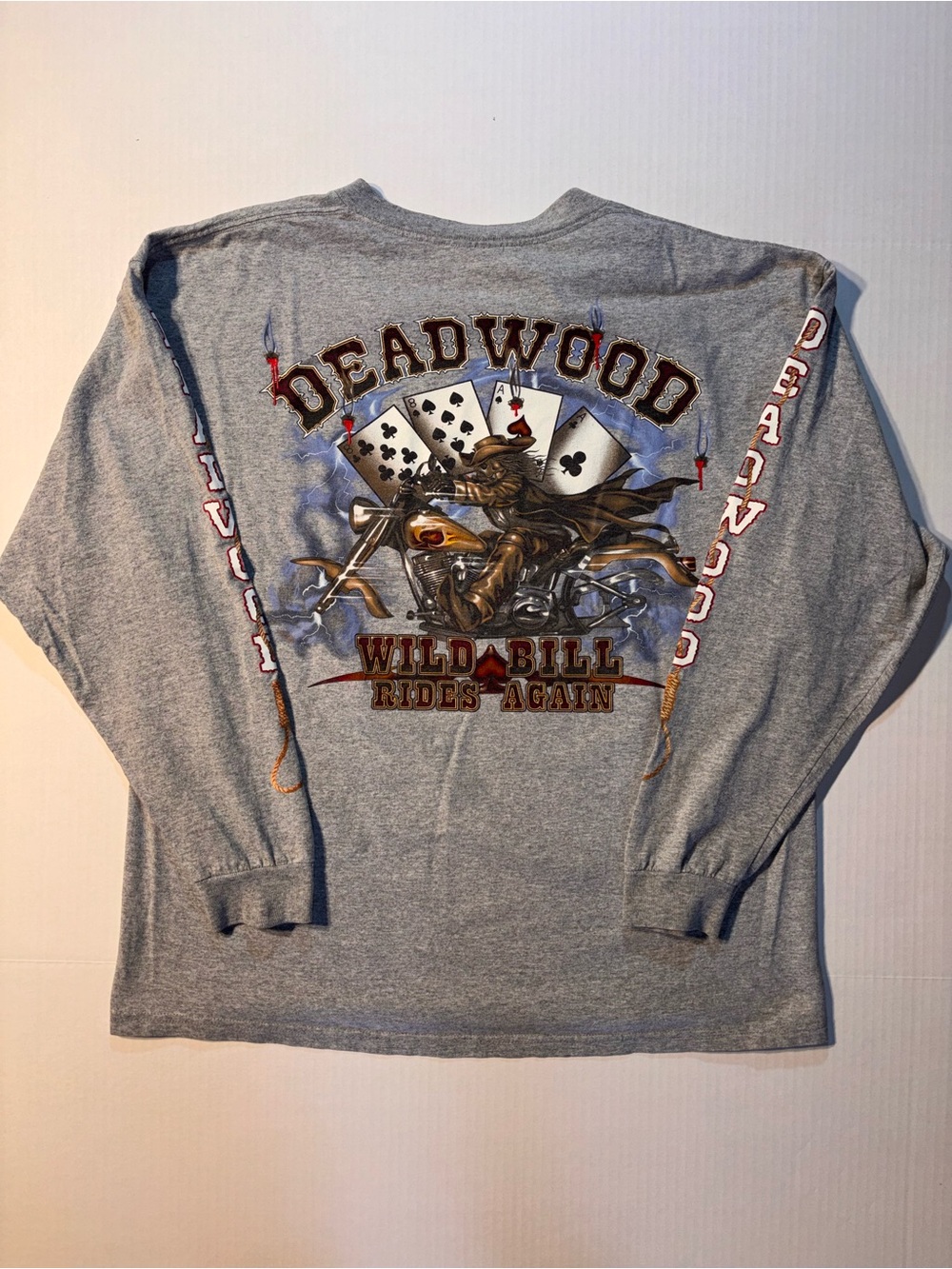 Vtg Deadwood Harley Biker Choppers Double Sided Long Sleeve Y2K T-shirt Sz XL